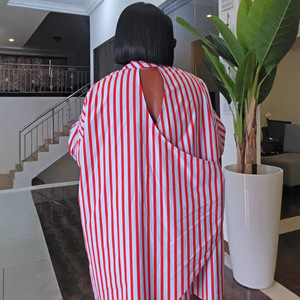 <span class=keywords><strong>Completo</strong></span> Casual da <span class=keywords><strong>Donna</strong></span> Taglie Forti con Camicia a Maniche Lunghe a Righe Verticali e Pantaloncini, Stile Africano <span class=keywords><strong>Sexy</strong></span> con Schiena Scoperta - Product Image 3