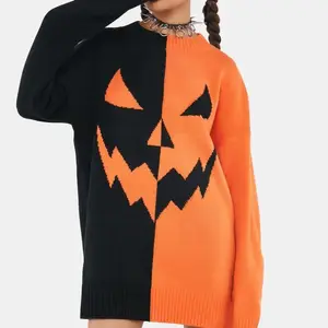 Suéteres de calle oscura europeos y americanos largos sueltos para mujer de Halloween, jerséis de Hip Hop, tejidos de calabaza gótica