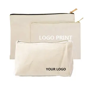 Custom Logo Print School Kids Gift Student Grote Stof Doek Katoen Potlood Pouch Bag Grote Capaciteit Rits Canvas Etui
