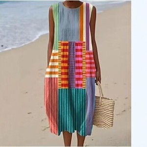 Nuovo Abito Lungo da Spiaggia per Donna 2026, Stile Vacanza al Mare, Stampa Artistica Retrò, Collo Tondo, Vestibilità Ampia - Product Image 2