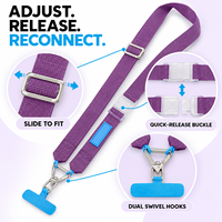 Cordon de téléphone en sangle de polyester réglable et personnalisable, sangle de cou bandoulière détachable avec double crochet pivotant et languette de fixation