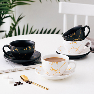 Ensemble de 2 tasses à cappuccino et soucoupes en céramique bleue réactive, café au lait, thé, moka, lave-vaisselle, passe au micro-ondes - Product Image 2