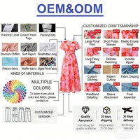 Robe longue bohème rose et rouge personnalisée, col en V floral, manches volantées, taille smockée, en mousseline, pour vacances d'été, style swing, fabricant OEM