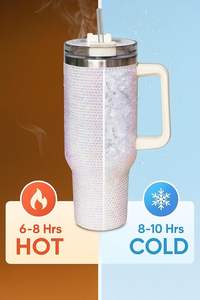 Gobelet en acier inoxydable de 40 oz avec poignée en paille pailletée blanche et scintillante Tasse de voyage étanche et isolée pour le <span class=keywords><strong>café</strong></span> chaud et froid - Product Image 5