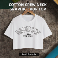 Crop tops basiques respirants en coton 100% à manches courtes et col rond, style streetwear, avec impression sérigraphique de logo personnalisé pour femmes