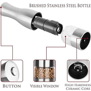 Vente chaude en gros Moulin à poivre électrique écologique en acier inoxydable Alimenté par piles sèches Métal argenté Cuisine Épices <span class=keywords><strong>Sel</strong></span> <span class=keywords><strong>de</strong></span> <span class=keywords><strong>mer</strong></span> - Product Image 6