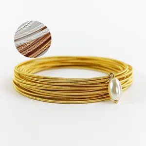 Wholesale Custom Charm Thin Rose Gold Silver Stainless Steel Jewelry Spring Guitar String Bracelet For Men And Women