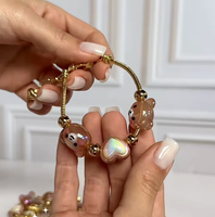 Bracelet mignon avec visage souriant pour femmes, bracelet en chaîne serpent plaqué or réglable avec breloque cœur coloré, bracelet souriant