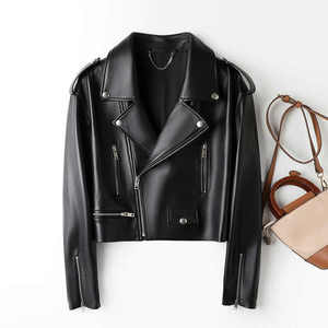 2023 New Design High Quality Waterproof Breathable Windproof Single Button Finished Genuine <b>Leather</b> Motorcycle <b>Jacket</b> Women's - Product Image 1