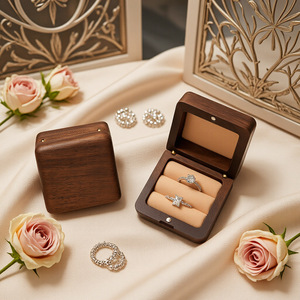 Black Walnut <b>Ring</b> <b>Box</b> Double <b>Ring</b> Position Wedding Proposal Storage <b>Box</b> Personalized Engraved Wedding Gift - Product Image 2