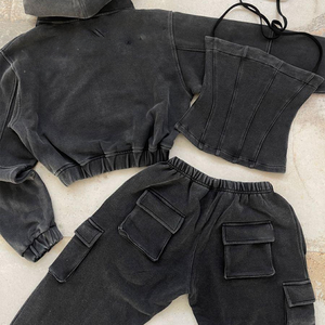 Rompi korset celana keringat Hoodie 3 potong Set Wanita setelan olahraga baju olahraga wanita katun ritsleting Prancis dengan atasan korset - Product Image 3