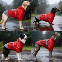 Vente en gros usine : Veste imperméable à capuche pour chien, confortable, avec bandes réfléchissantes, rouge, coupe-vent, ajustable à la poitrine