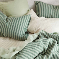 Ensemble de literie d'hôtel en lin blanc de haute qualité, housse de couette et draps de lit tissés de style moderne à rayures