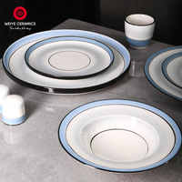 WEIYE Ensemble d'assiettes à dîner en porcelaine de Chine bleu et blanc de luxe Ensemble d'assiettes à glaçure élégante Vaisselle en céramique pour restaurant