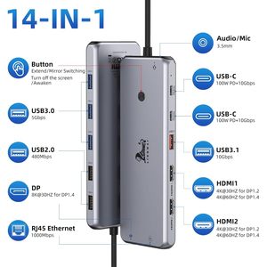 Hub USB C Station d'accueil double moniteur 13 en 1 Adaptateur multiport triple affichage 2 HDMI + DP + 8 USB C/A Transfert de données Interface SD - Product Image 4