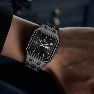 Black Gold Square <b>Case</b> Wrist Watch Premium Stainless Steel Band Quartz Watch for Men - Product Image 5