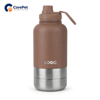 Bouteille isotherme 3-en-1 en acier inoxydable avec gamelles pour animaux et rangement inférieur, 32oz 64oz, étanche, pour l'extérieur
