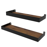 Ensemble d'étagères flottantes murales en métal noir mat (2 pièces) style industriel moderne pour chambre, salon, cuisine, rangement alimentaire