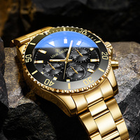 Montre pour homme en acier inoxydable avec boîtier et bracelet ronds, verre saphir, aiguilles luminescentes vertes, mouvement à quartz, résistante à l'eau 30m, bracelet avec fermoir