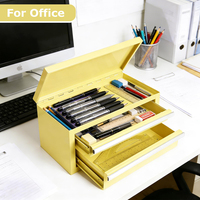 Boîte de rangement pour outils en acier jaune miniature avec tiroirs, petite boîte à outils pour le rangement d'objets de petite taille, boîte à outils en métal portable