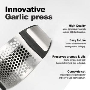 Presse-<span class=keywords><strong>ail</strong></span> manuelle en acier inoxydable et écraseur d'<span class=keywords><strong>ail</strong></span>, presse-<span class=keywords><strong>ail</strong></span> à bascule avec éplucheur et brosse de nettoyage, outils de cuisine - Product Image 4