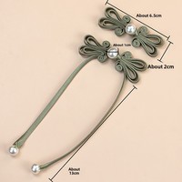 Nouveau Bouton Décoratif Hanfu en Satin Brodé Style Chinois, à Longue Queue, Oreilles de Lapin, Pompon Perlé et Design Tissé à la Main