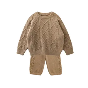 गिरावट कस्टम चंकी बुनना बच्चे स्वेटर 100% कपास मोटी बुना हुआ बच्चे लड़कियों स्वेटर लड़कियों के लिए सेट बच्चों ऊन Sweatershirt