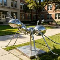 Sculpture de jardin en acier inoxydable de style art contemporain personnalisable pour place publique, statue de fourmi géante