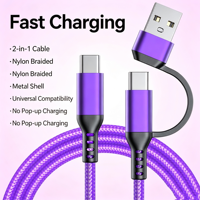 Cargador Rápido Tipo C de 60W 2 en 1 con Cable Trenzado de Nailon USB C a USB C para Carga Rápida de Teléfonos Móviles