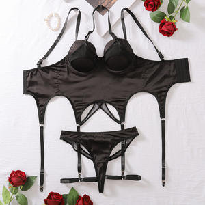 Ensemble de lingerie sexy Chuangerm Spot 2025, <span class=keywords><strong>soutien</strong></span>-<span class=keywords><strong>gorge</strong></span> push-up à armatures, <span class=keywords><strong>bustier</strong></span> à col halter avec jarretelles, babydoll noir - Product Image 5