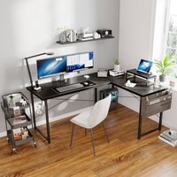 Bureau d'ordinateur en forme de L personnalisé avec sac de rangement, structure en bois et métal, grand bureau d'angle noir