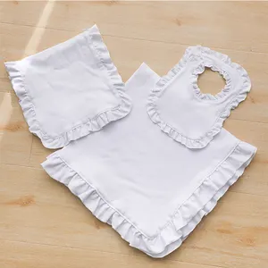 Organic Plain Baby Bib And Burp Cloth Monogram Blank Cotton White Ruffled Baby Bib Set