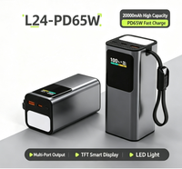 Batterie externe portable en alliage d'aluminium 20 000 mAh avec charge rapide PD 65W, écran numérique TFT et lumière LED, entrée/sortie Type-C