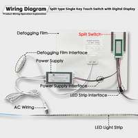 Interrupteur tactile à clé unique de type split avec affichage numérique, interrupteur intelligent pour miroir équipé d'une fonction d'affichage numérique, adapté