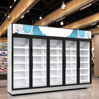 Réfrigérateur vertical à 5 portes vitrées pour boissons, refroidissement par air, en acier inoxydable, portable, pour usage commercial