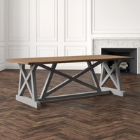 Table à manger antique en olivier recyclé avec base en chevalet croisé