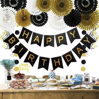 Éventail rond en papier nid d'abeille noir, or et blanc, décorations suspendues pour anniversaire, Halloween, Nouvel An, baby shower, enterrement de vie de jeune fille