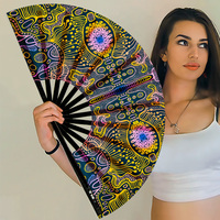 Grand ventilateur de poche en bambou réfléchissant UV personnalisable de 33CM pour Rave Party Festival Freaky Dance