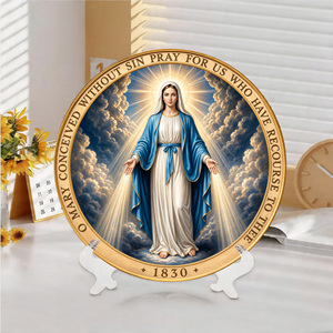 Medaglia Miracolosa in Resina con Immagine della Vergine Maria e Testo di Preghiera, Ornamento Religioso con Supporto, Perfetto per Casa e Chiesa - Product Image 1