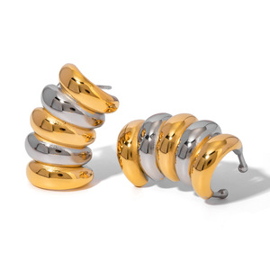 <b>Clip</b>-On Earrings Geometric Color-Blocked Gold Silver Stainless Steel Party Fashion Jewelry - Product Image 5