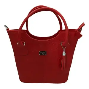 Sac à main Fana Wendy en cuir de vachette rouge, grande capacité, fermeture à rabat, décoration à pompon, sac fourre-tout décontracté pour femmes - Product Image 1
