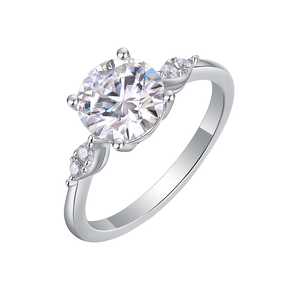 Nhẫn đính hôn Moissanite cắt sáng lấp lánh, 4 chân cài, đá phụ bên cạnh, bạc S925 mạ vàng, thiết kế tối giản, quà tặng kỷ niệm ngày cưới - Product Image 1