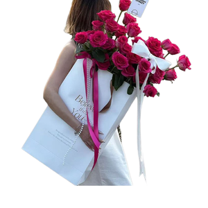 Wholesale Large <b>White</b> Wedding Gift <b>Paper</b> <b>Bag</b> with Ribbon Handles Luxury Flower Packaging and Square Design Featuring Custom Logo - Product Image 1