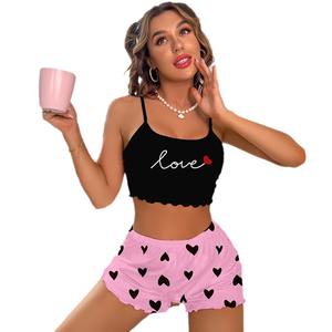 Pijamas de mujer Stretch Spaghetti Strap Milk Silk Full Printed Suspender Shorts Traje de talla grande Pijamas conjuntos de ropa de dormir - Product Image 5