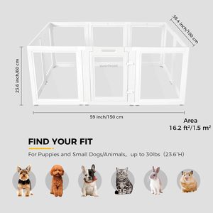 Kandang Anjing Akrilik Transparan, Perakitan Cepat dan Mudah, Pagar Hewan Peliharaan yang Kuat dengan Pengunci Tombol Hisap Lantai, Kandang Bermain untuk Anak Anjing dan Kelinci - Product Image 2