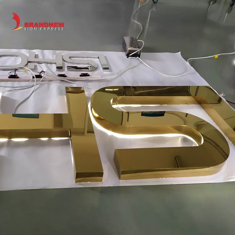 Производитель BRANDNEWSIGN, Золотое металлическое покрытие, 3D акриловый знак, хромированные буквы, декоративный настенный знак для компании