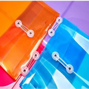 PAPER Plastic Document Wallets with Button and String Tie Closure <b>Large</b> Booklet <b>Envelope</b> Assorted Primary Colours 6 Pack - Product Image 6