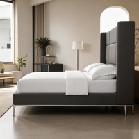 Maßgefertigtes Modernes Designer-Lederbett mit Rechteckigem Kanalgestell, Metallbasis und Anpassbarem Kopfteil für Luxushotels