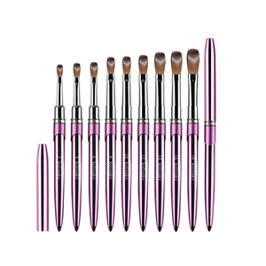 Pinceau à ongles en acrylique pur Kolinsky, manche en métal doré, tête ronde plate, logo personnalisé - Product Image 1