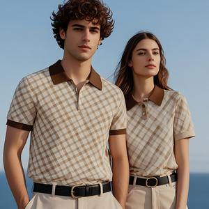 Kariertes atmungsaktives mehrfarbiges Polos hirt für Paare Gewirke mit High-End-Gefühl - Product Image 1